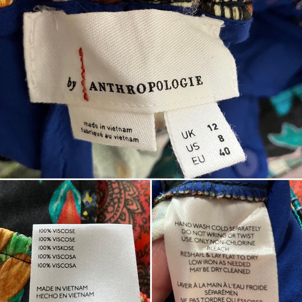 ANTHROPOLOGIE Satin Wide Leg Pants 8 Asian Chinoiserie Print Patchwork Artsy - Picture 7 of 13